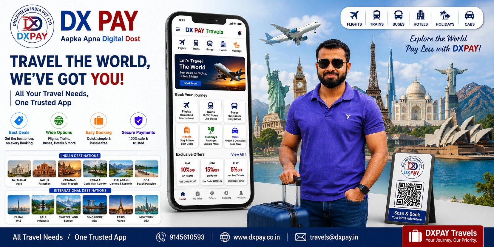 DXPAY Travel — book flights, trains, buses and hotels from one app